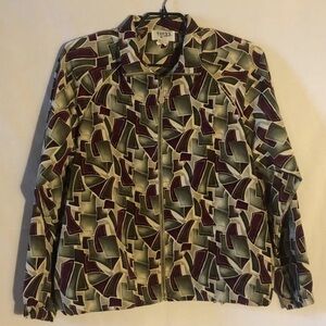 80s Vtg Teddi Sport Womens PS Lightweight Windbreaker Jacket Geometric Pockets